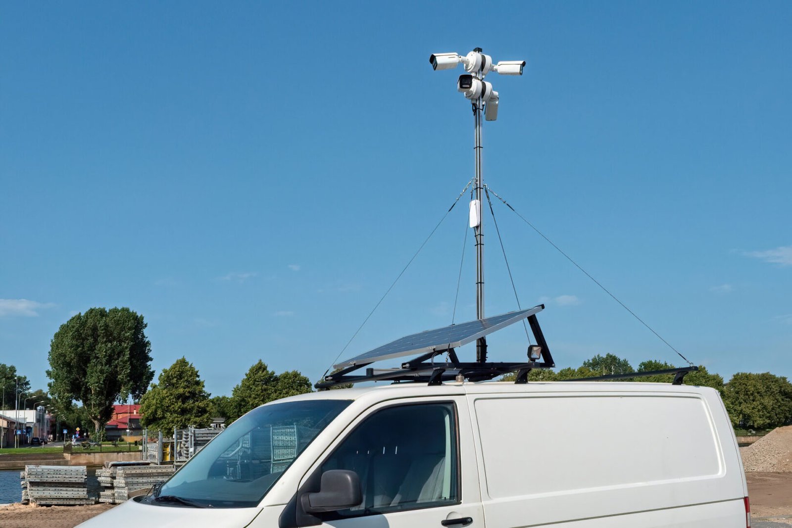 White van with rooftop solar panel