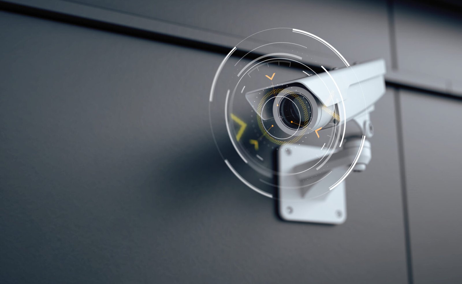 Surveillance camera with digital overlay effects.