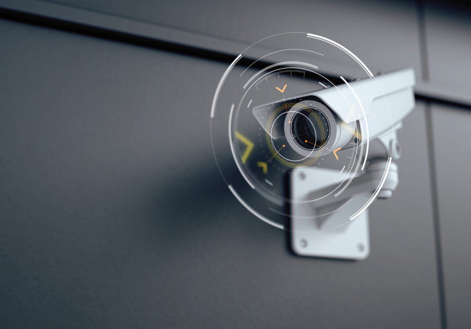 Surveillance camera with digital overlay effects.